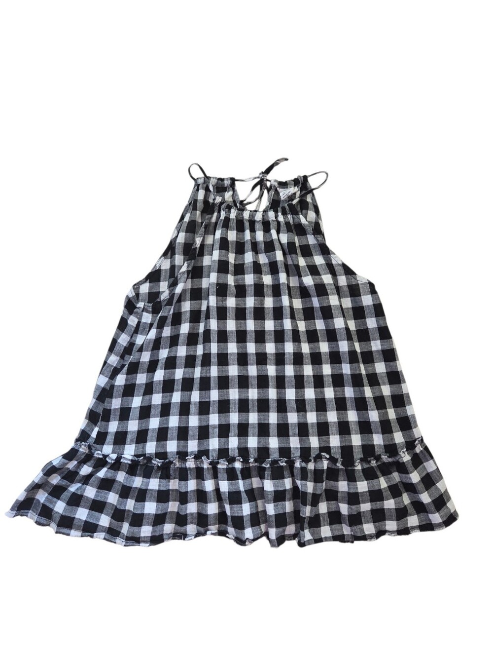 For the Republic black/white checkered peplum tank, L. EUC.